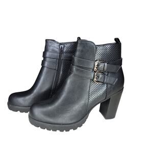Krush Black High Heel Moto Boots Grunge Witchy Goth Vegan Chunky 8